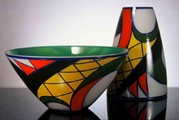 Bowles and vases Aztec from the set Libera 2000, Crystalex Nový Bor, hand painted